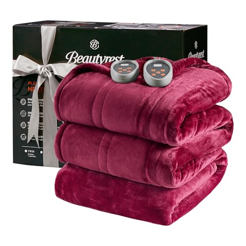 Beautyrest Heated Blanket, Electric Blanket, Soft, Warm, Reversible Plush - Sherpa Heating Blanket with 20 Heat Settings, 1-10 hrs Timer Auto Shut Off, Machine Washable, King (90 inx100 in), Red
