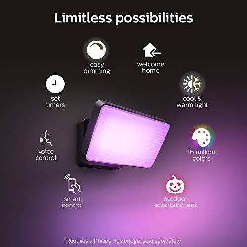 Philips Hue 1743530V7 Discover Outdoor Smart Flood Light Fixture, Black - 15W, White And Color Ambiance Led Color-Changing Light - 1 Pack - Requires Hue Bridge - Control With Hue App And Voice thumb #3