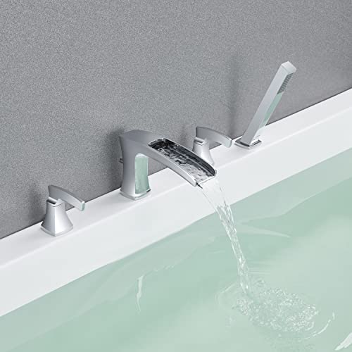 Artiqua Tub Filler Roman Waterfall Tub Faucet Chrome Deck Mount Bathtub Faucets 4 Hole Brass Bathroom Faucets With Hand Shower #TOP3