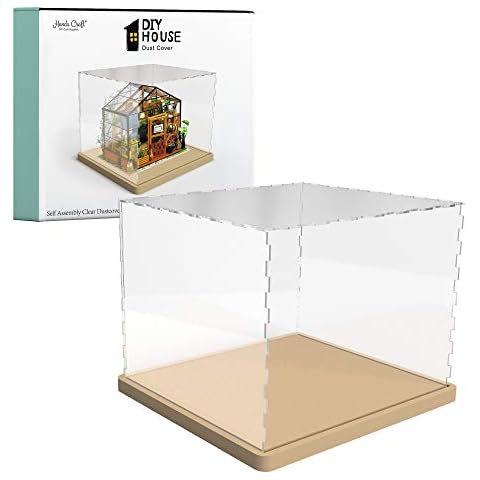 Hands Craft Miniatures Dollhouse Display Case | Acrylic Dust Cover & Wooden Base | Protective, Dust-Free Display | Perfect for Miniatures, Collectibles & DIY Kits | Elegant Home Decor Cover