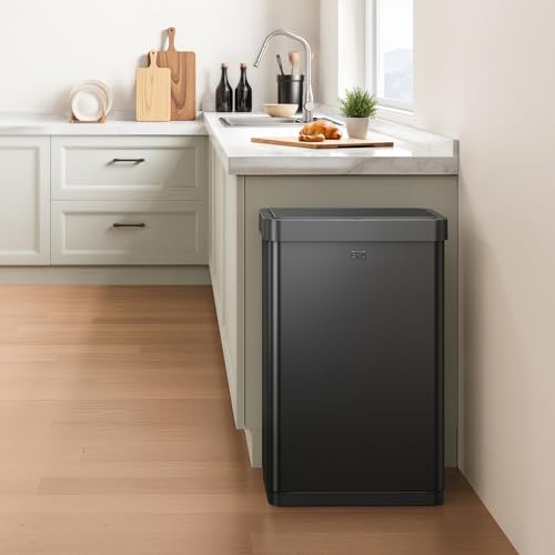 Image of EKO Mirage X 80 Liter / 21.1 Gallons Motion Sensor Trash Can or Recycling Bin, Automatic Large Kitchen Trash Can Touchless, Stainless Steel, Matte Black