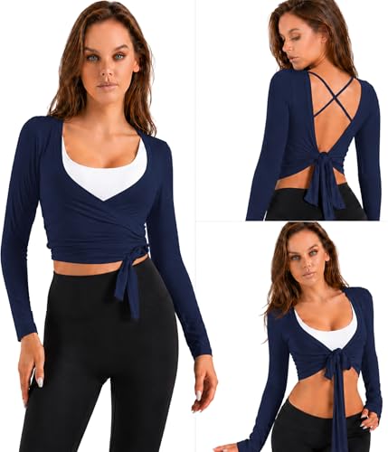 Image of Women Tie Front Shrug Long Sleeve Bolero Cardigan Lightweight Casual Tops