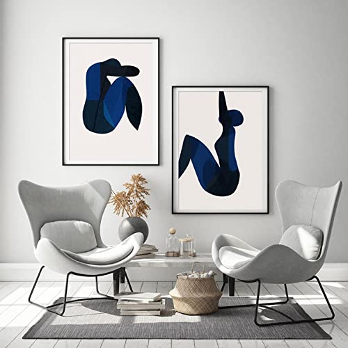 Toile peinture bleu marine abstrait moderne pour salon élégant 40x60cm