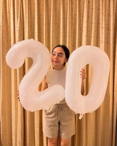 Image of White Number 40 Balloon 40 inch, Translucent 40 Number Balloons, 40th White Birthday Decorations for Women Men, 40 Year Old Party Supplies