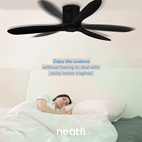 Neatfi Nordic Simple 52" Flush Mount Ceiling Fan With 3 Solid Wood Blades, 6-Speed Remote, Quiet Dc Motor (Black) #TOP4