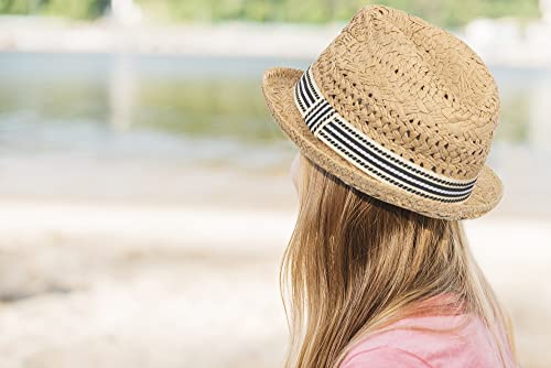Raffia Straw Fedora Sun Hat For Boys Girls, Kids Summer Uv Protection Beach Hat (4-9T) Khaki #TOP4