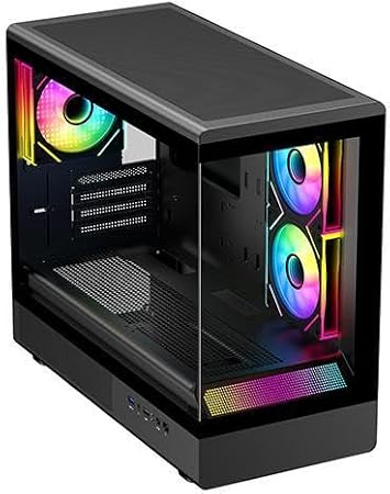 DIYPC ARGB-M1-BK Black USB3.0/ Type C Tempered Glass Micro ATX Gaming Computer Case w/Dual Tempered Glass Panel and 3 x ARGB PWM Fans (Pre-Installed)