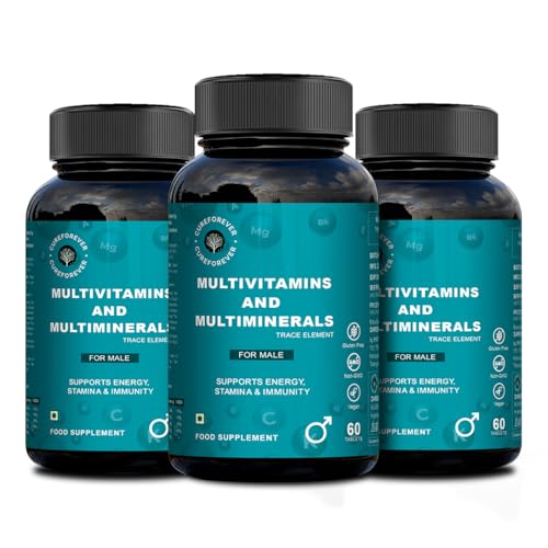 Image of CUREFOREVER Multivitamin & Multimineral for Men with 27 Key Nutrients with Vitamin C, D3, K2, B12, Biotin & Zinc for Enhanced Energy, Stamina, and Immunity (60 Count (Pack of 3))