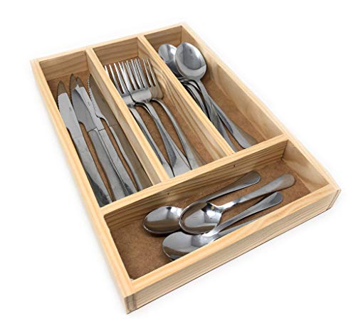 Space Home - Plateau À Ustensiles pour Couverts en Bois - Range-Couverts - Organisateur De Tiroir - Boîte De Rangement pour Cuisine en Bambou - 4 Compartiments - 32 x 22 x 3,5 cm