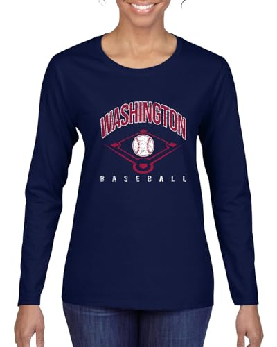 American Baseball Fan Washington Shirt – Vintage Distressed Field Sports Tee, Retro USA Game Day Womens Long Sleeve T-Shirt, Navy, X-Large