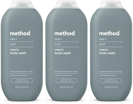 Method Men Body Wash, Sea + Surf, Paraben and Phthalate Free, 18 FL Oz (Pack ...
