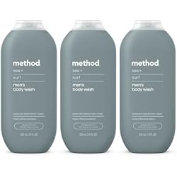 method Men’s Body Wash, Sea + Surf, 18 fl oz, 3 Pack | Soothing Formula, Leaves Skin Feeling Soft & Moisturized, Rich Lather, Made Without Parabens