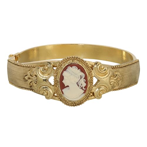 1928 Jewelry Women's Carnelian Red Oval Cameo Hinge Bracelet
