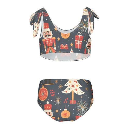 Girls Swimsuits Set 2pcs Christmas with Nutcracker Bathing Bikini Suits Tie Tankini2