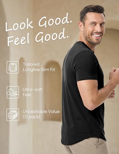 Image of JMIERR Mens 3 Pack Cotton Hipster Hip Hop Longline Crewneck T-Shirt