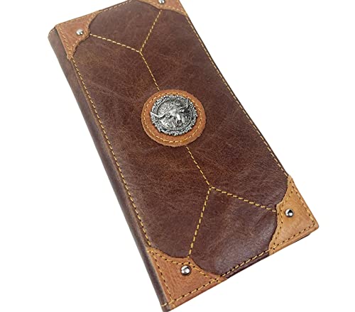 Urbalabs Western Cowboy Leather Long Wallets for Men Checkbook Tooled Wallet Cross Longhorn Floral Bifold Long Cowboys Billfold Hand Stitched Rodeo RFID Blocking Mens Long Wallet Rodeo Style Cowboy Up (Longhorn) - Image 5