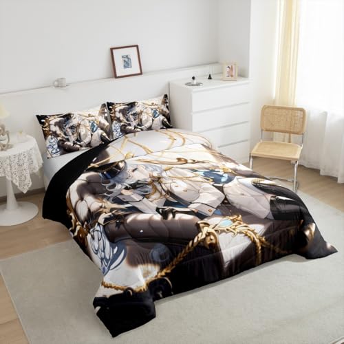 Image of Erosebridal 3D Anime Uniform Girl Full Size Comforter Sets,Japanese Style Cartoon Bedding for Boys Girls Teen Cute Kawaii Room Decor, Sailor Suit Duvet Set Anime Cyber Retrofuturism Homebody Quilt