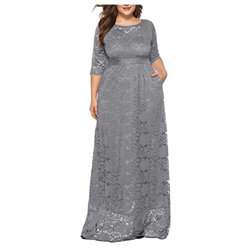 ZRYAZQ Abendkleider Elegant Für Hochzeit Große Größen Hochzeitsgast Kleid Damen Lang Spitze 3/4 Ärmel Cocktailkleid Damen Für Mollige Maxi...