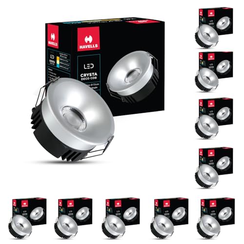 Image of Havells Crysta Deco Cob 12W 6K Silver,Led-Spotlights,Energy Efficient,Long Life of 25000 Burning Hours,Beam Angle of 36,Metal Body Cob with Independent Driver,Cool Daylight (6500K) Pack of 10