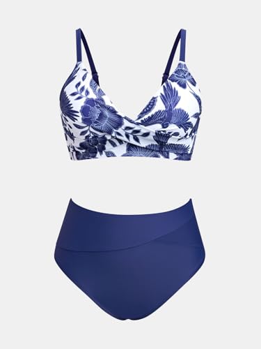 Image of CUPSHE Women's Bikini Sets Two Piece Swimsuit High Waisted V Neck Twist Front Adjustable Spaghetti Straps Bathing Suit