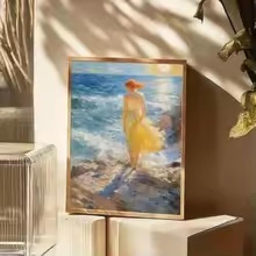 Tableau mural vintage bord de mer XINBAO, toile plage et mer bleue pour décoration d'intérieur