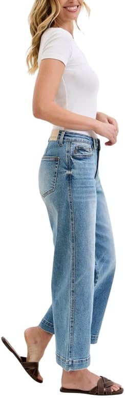 Judy Blue Mid Rise Vintage Indigo Ankle Wide with Back Darts and Bandana Loop, Inseam 28"