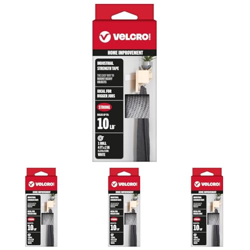 Image of VELCRO Brand - Industrial Strength | Indoor & Outdoor Use | Superior Holding Power on Smooth Surfaces | Size 4ft x 2in | Tape, White - Pack of 4