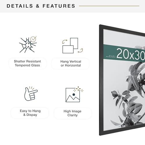 MCS Studio Gallery 20x30 Poster Frame Black Woodgrain, Vertical & Horizontal Wall Hanging Large Picture Frame for Photos, Posters & Art Prints (2-Pack)