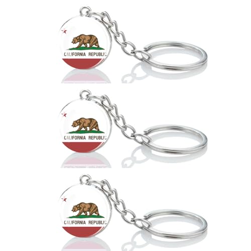 LLBFHH Lot de 3 porte-clés drapeau américain et militaire arc-en-ciel pour clés de voiture, porte-clés en acier inoxydable et porte-clés, Californie., Small