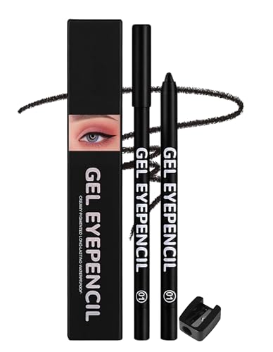 Erinde Lápiz de Ojos Negro Resistente al Agua, Lápiz Gel para Delineado, Alta Pigmentación, Larga Duración, Incluye Sacapuntas para Aplicación Precisa #01