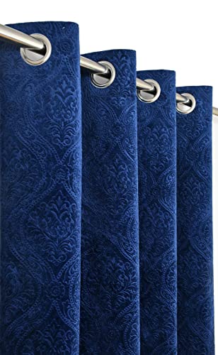 Image of Fabrilia Velvet Eyelet Window Curtain 5 feet Long for Living Room /Bedroom, Navy Blue, Pack of 1 Piece