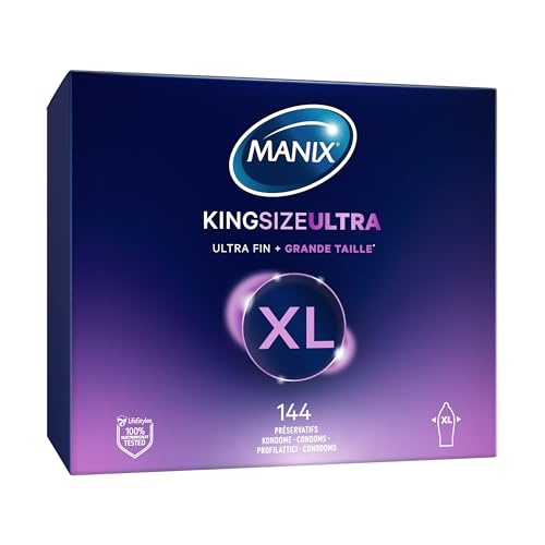 Manix King Size Ultra: Boite de 144 Préservatifs pour Homme Grande Taille Xl – Plus larges, Plus Longs et Extra Fins pour un Confort Maximal/Diamètre 56mm