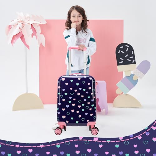Image of Kid's Luggage Set 2 Piece Suitcase Set Hardside Luggage with Spinner Wheels Girls Carry on Toddler Travel Rolling Suitcase with Neck Pillow Airline Approved