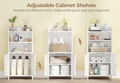 BEWISHOME Bathroom Storage Cabinet, Small Floor Cabinet, Toilet Paper Cabinets with 2 Doors and Shelves, Bathroom Organizers and Storage for Small Spaces, White 7.9" D x 14.6" W x 31" H YYG08W - Image 5
