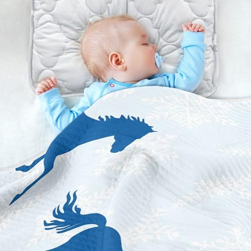 Burbuja Blue Horses Baby Blanket for Boys Girls, Nursery Soft Warm Swaddling Receiving Baby Blankets, 30x40 in Toddler Blanket4