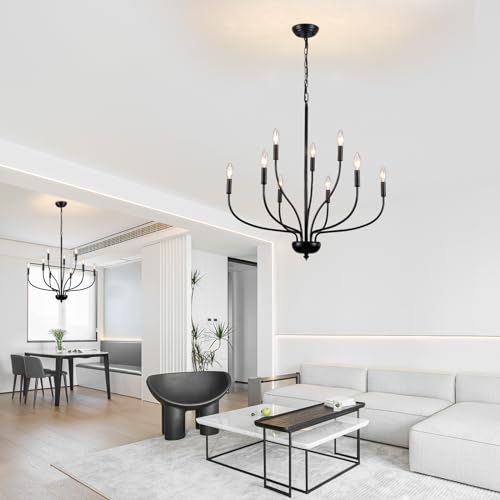 Black Chandeliers for Dining Room Light Fixture, 9-Light Farmhouse Candle Chandelier Foyer Lighting Fixtures, Industrial French Country Chandelier for Entryway Living Room Bedroom Hanging Light by LXWNYY - Image 8