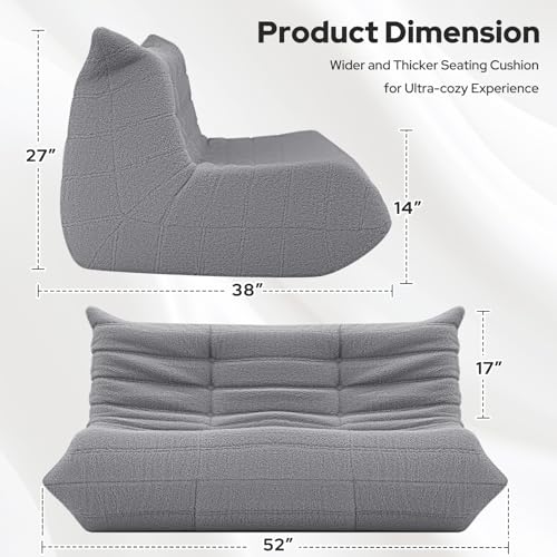 Image of HABUTWAY Bean Bag Chairs Fireside Lazy Floor Sofa,2 Seater,Light Grey