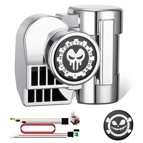 BANHAO Train Horn for Motorcycle Car Truck 12V 150dB Super Loud Air Horns Train Sound Car Horn Kit with Air Compressor for Motorbike SUV Truck Boat Pickup vehicles(Silver-Upgrade)