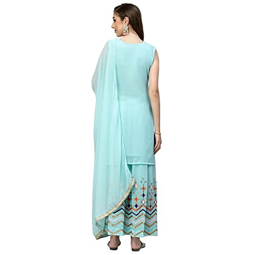 Image of Women's Georgette Embroidered Kurti And Skirt with Dupatta Sets.