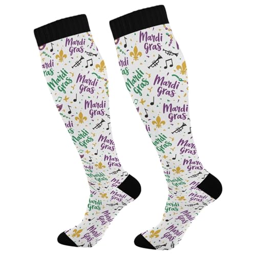MAOBLYR Mardi Gras Music Compression Socks Knee High Women