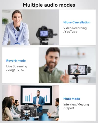 Image of PQRQP 3-in-1 Mini Microphone for iPhone /Android /Camera, Hi-Fi Audio, Wireless Microphones, 328ft Range, 20H Battery, Lapel Mic with Noise Reduction for Live Streaming, TikTok, YouTube (Graphite Gray)
