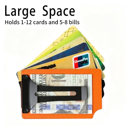 Image of Minimalist Wallet for Men, Slim Metal RFID Blocking Wallet Credit Card Holder Money Clip & Cash Strap, Scratch-Resistant Holds 15 Cards,Ideal Gift for Men | Matte Orange
