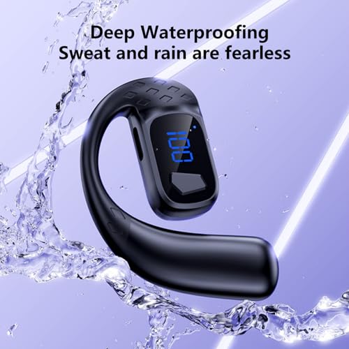 Image of Open Ear Bluetooth Headphones,Single Earpiece with Noise Canceling Mic,BT 5.4 Ear Hook Wireless Earbuds, 26 Hours Playtime LED Display Sports Bone Conduction Ear Buds for Running /Workout /Driving