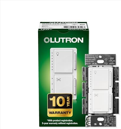 Lutron Maestro Fan Control and Light Dimmer for Dimmable LEDs, Incandescent, and Halogen Bulbs, Single-Pole, MACL-LFQ-WH, White