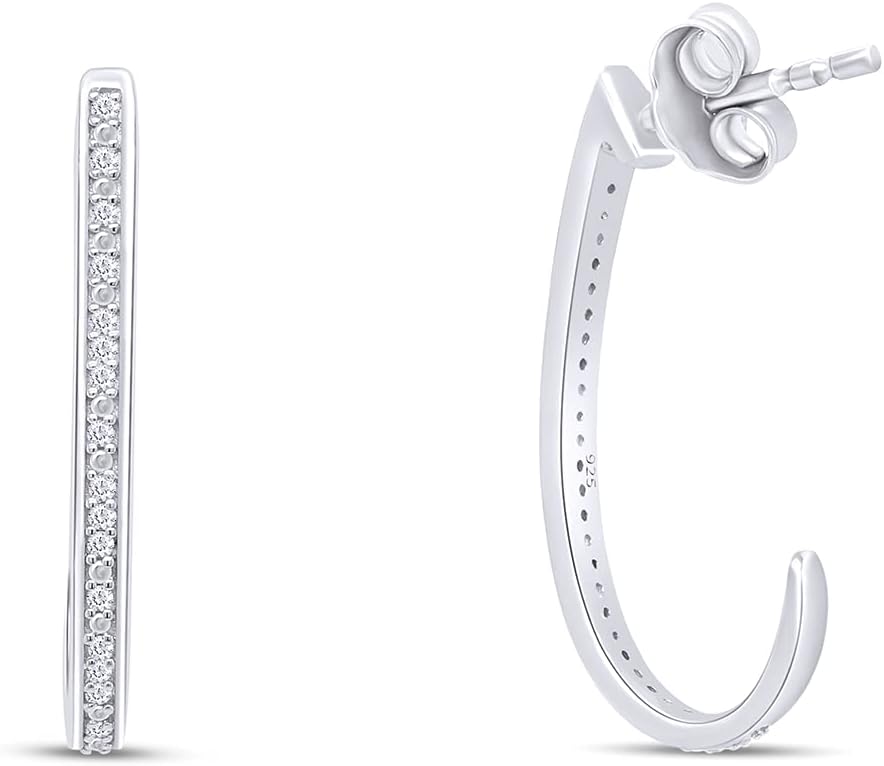 1/10 Carat Round Cut White Natural Diamond J Hoop Earrings In 14K Gold Plated 925 Sterling Silver Jewelry For Women Wedding (Clarity : I2-I3, Color : I-J, 0.10 Cttw)