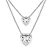 Produktbild B.Catcher Doppelkette Herz Damen Halskette Anhänger 925 Sterling Silber Zirkonia Schmuck Weihnachtengeschenk für Damen/Frau/Freundin/Tochter