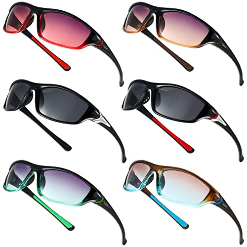 Cindeer 6 Pairs Men's Polarized Sunglasses UV Protection Wrap Around Sports Sunglasses for Hiking Fishing Driving
