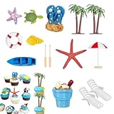 Decoraciones Para Pasteles De Playa: Juego De Para Cupcakes En Miniatura De Quince Piezas, Detalles Temáticos De Silla, Sombrilla De Palma, Accesorios Para Peinar Postres De Fiesta | Ce