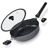 STONELINE SMART Schmorpfanne 28 cm, 4 L Servierpfanne Große Pfanne mit Deckel, Abnehmbarer Griff, Aluguss Pfanne Induktion, Alle Herdarten, Antihaftbeschichtung mit echten Steinpartikeln, Grau