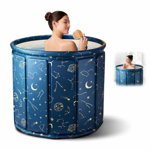 Image of Foldable Adult Bath Tub for Home Spa | Large Portable Bathtub with Backrest & Handle | Insulated Folding Tub for Hot & Cold Soak, Ice Bath, Bubble Bath & Relaxing Spa (Galaxy Planet)